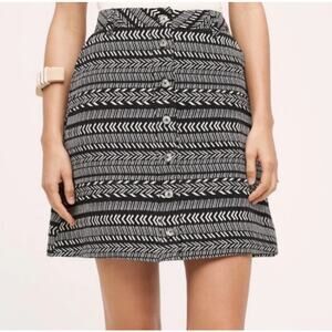 Anthropologie Maeve Front Button Field‎ Notes Skirt Black & White Size 12